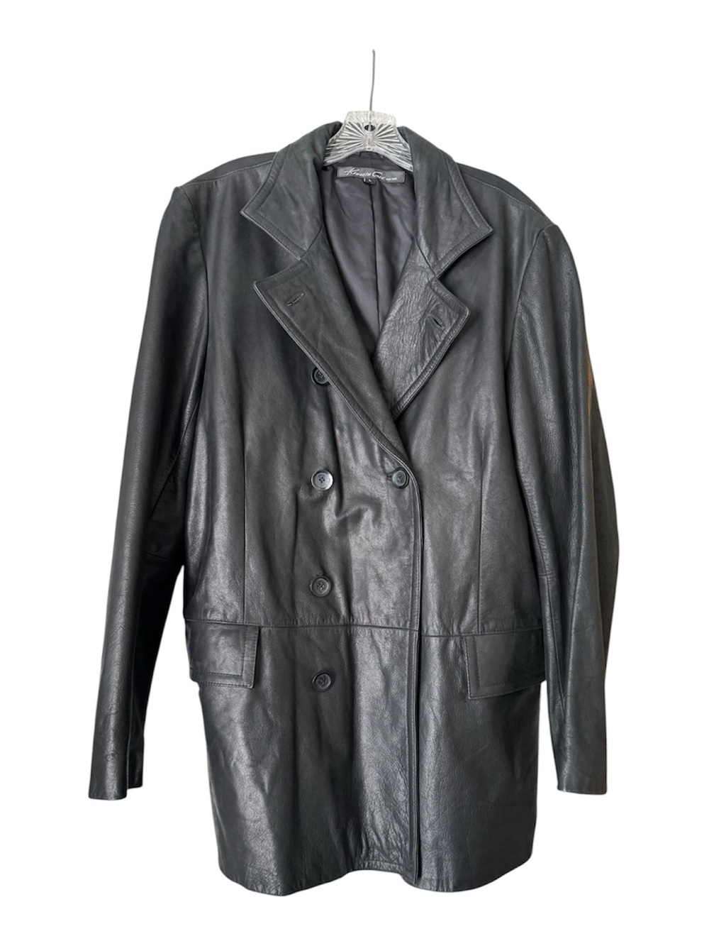Kenneth Cole New York Men’s Leather Pea Coat Vintage Y2K EUC